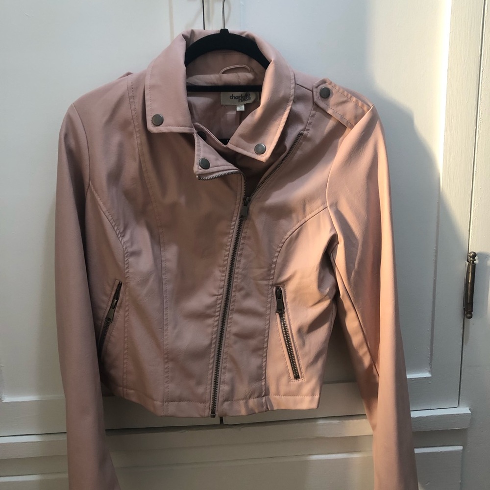 Pink faux leather jacket!!